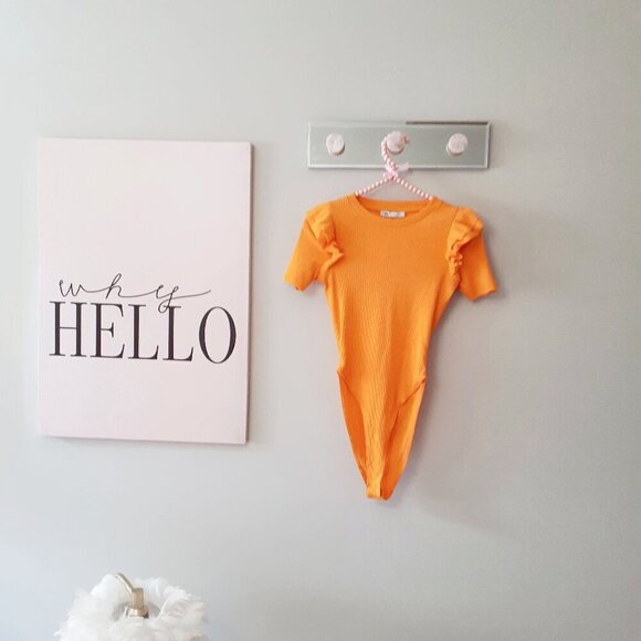 NWT Zara orange ruffle shoulder rib bodysuit, S - Picture 9 of 13